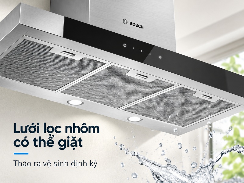 Ba lưới lọc nhôm có thể giặt dưới máy hút mùi Bosch DWB97BK61T