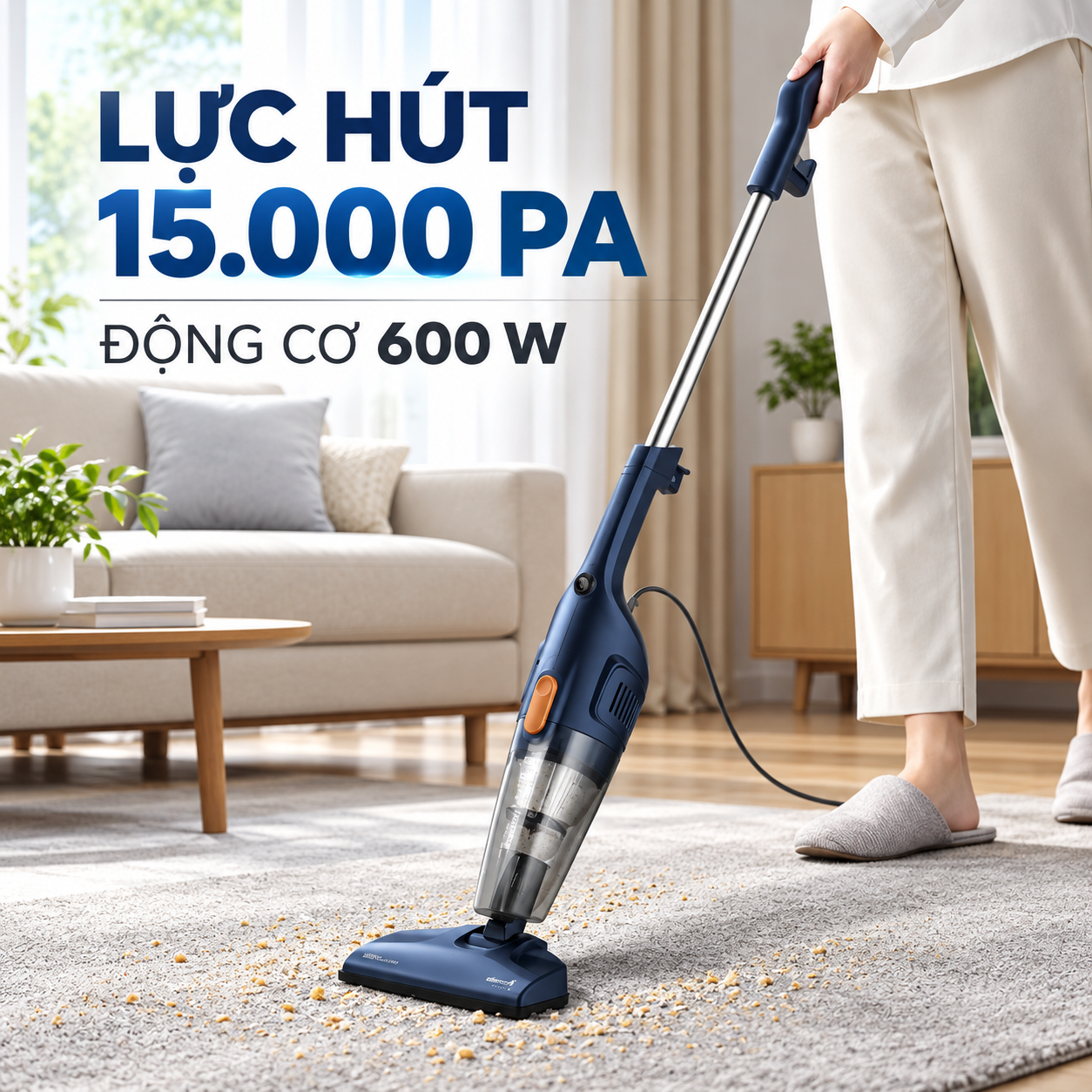 Deerma DX115 Pro hút bụi trên thảm