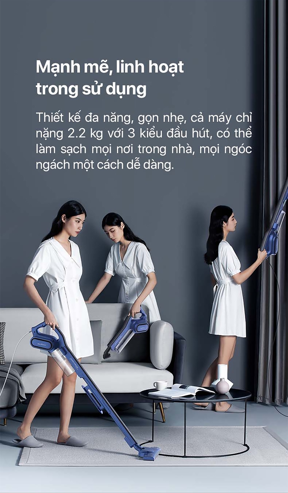 Deerma DX810 chuyển đổi giữa dạng cây đứng và cầm tay