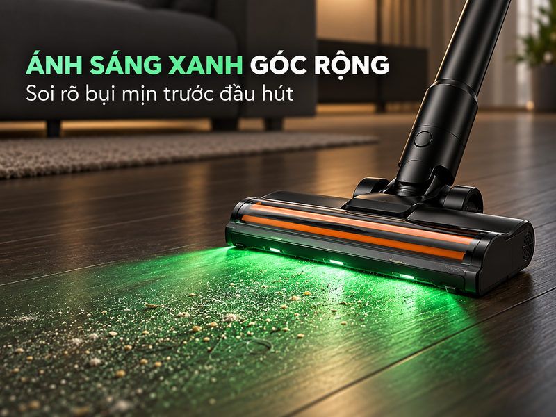 Đầu hút Deerma Z50 chiếu ánh sáng xanh để soi bụi