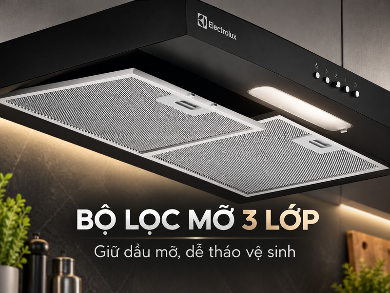 Bộ lọc mỡ 3 lớp trên máy hút mùi Electrolux ECF7311KB